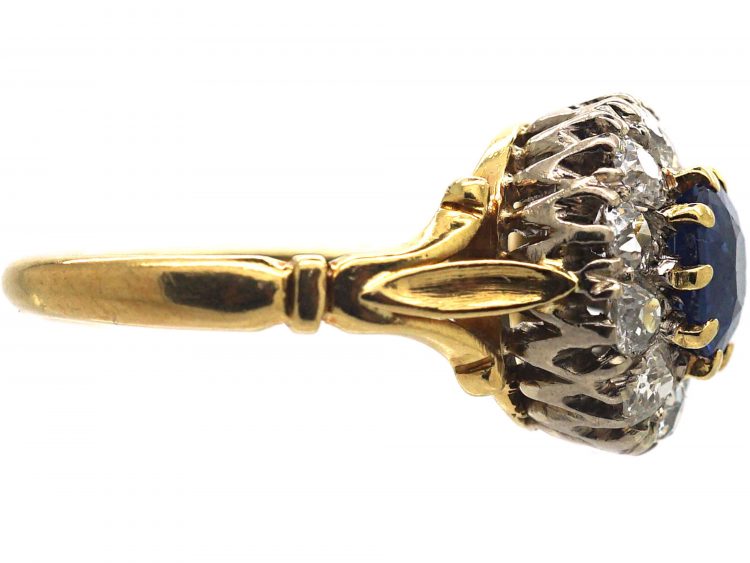 18ct Gold, Royal Blue Sapphire & Diamond Cluster Ring