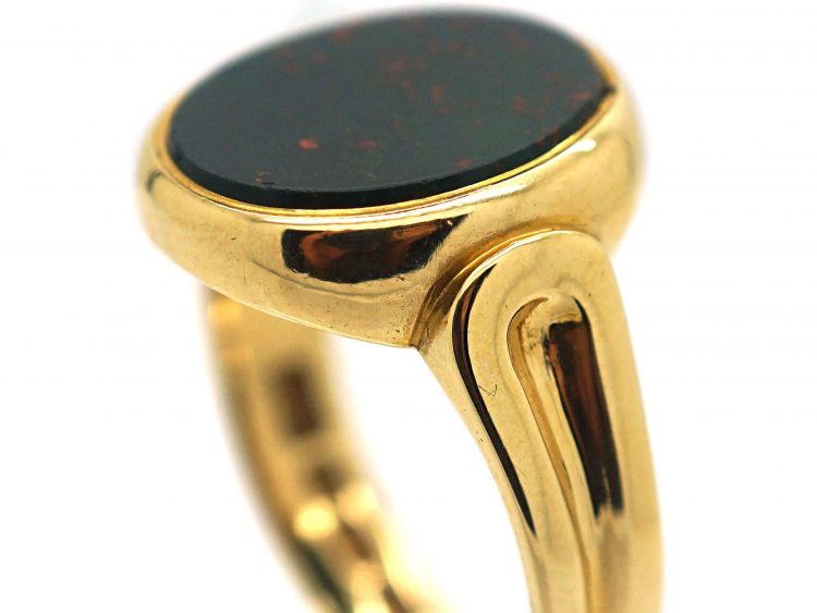 Victorian 18ct Gold & Bloodstone Signet Ring with Fluted Shank by Charles Green