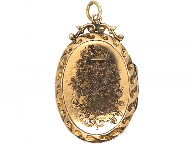 Edwardian Oval Shaped 9ct Gold Engraved Locket with Bow Top