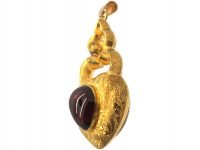 Victorian 15ct Gold Heart Shaped Pendant set with a Cabochon Garnet