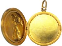 Edwardian 18ct Gold & Rose Diamond Locket with Lady with Fan