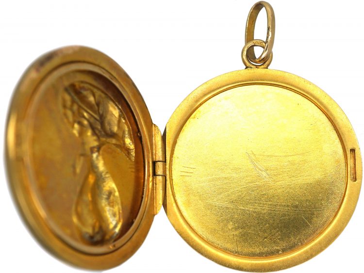 Edwardian 18ct Gold & Rose Diamond Locket with Lady with Fan