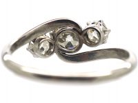 Art Deco 18ct White Gold Three Stone Diamond Crossover Ring
