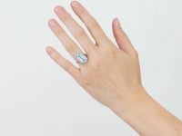 Retro 18ct White Gold, Aquamarine & Diamond Rectangular Shaped Ring