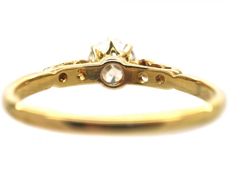 Art Deco 18ct Gold & Platinum, Diamond Solitaire Ring with Diamond Set Shoulders