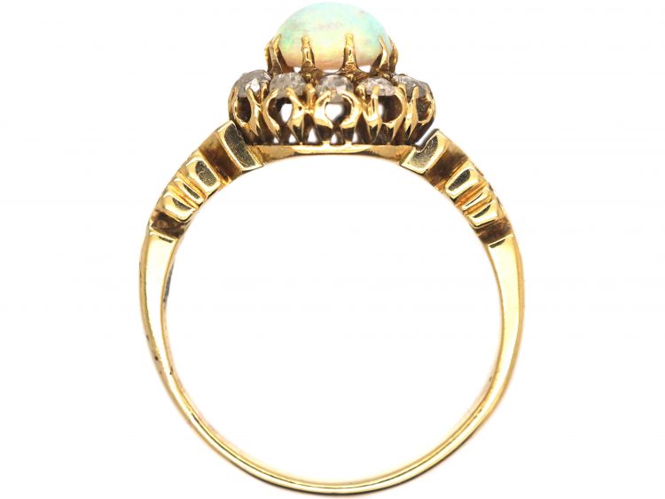 Edwardian 18ct Gold, Opal & Rose Diamond Cluster Ring
