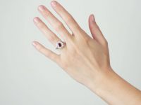 Art Deco 18ct White Gold, Burma Ruby & Diamond Oval Cluster Ring