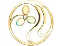 Art Nouveau 15ct Gold & Opal Flower Brooch by Murrle Bennett & Co