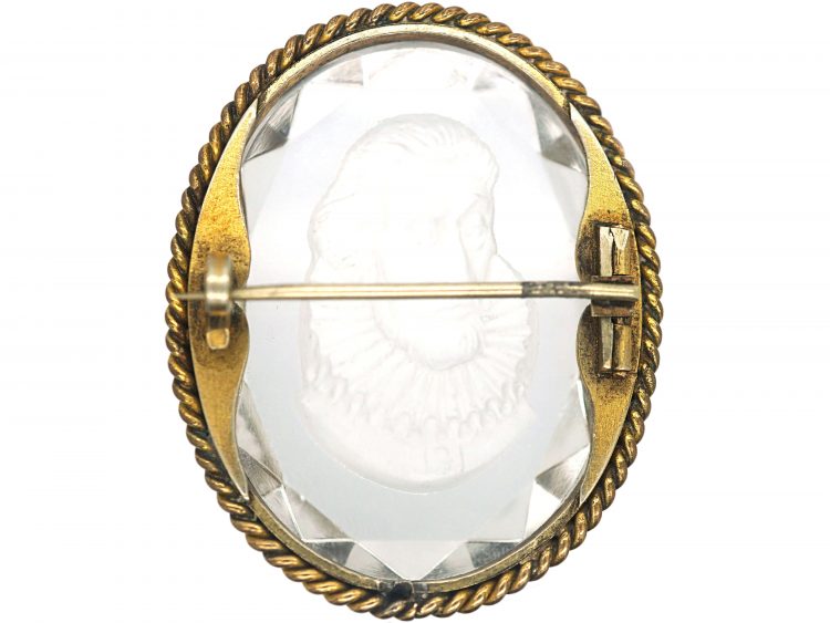 Victorian Gilt & Glass Intaglio Brooch of Shakespeare