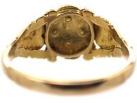 Regency 15ct Gold Natural Split Pearl & Emerald Cluster Ring with Natural Split Pearl Set Shoulders