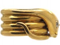 Victorian 18ct Gold Snake Ring with a Diamond in his Head