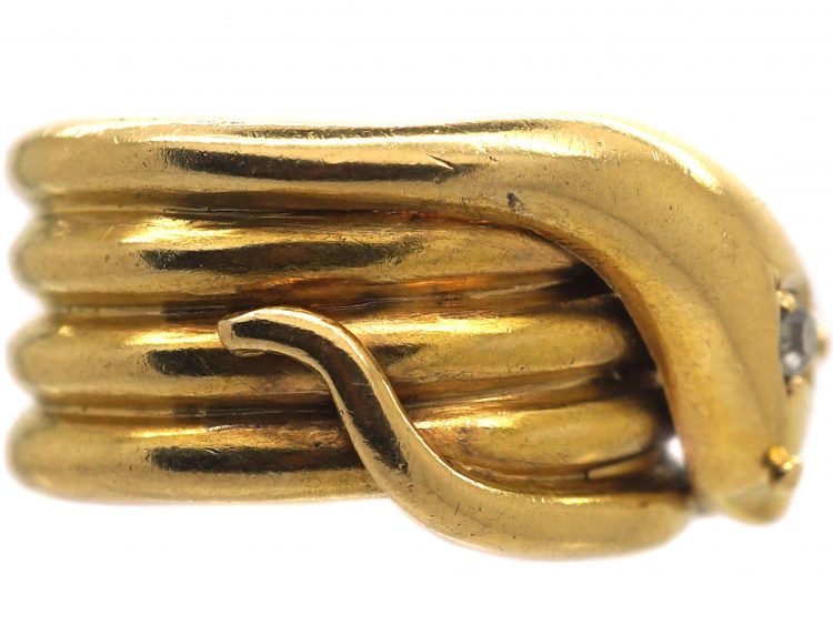 Victorian 18ct Gold Snake Ring with a Diamond in his Head