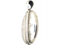Victorian Silver Oval Shaped Locket with Double Banded & Engraved Detail