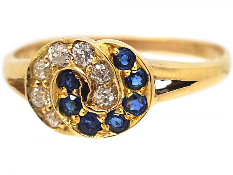 Edwardian 18ct Gold, Interlocking Circles Ring set with Sapphires & Diamonds