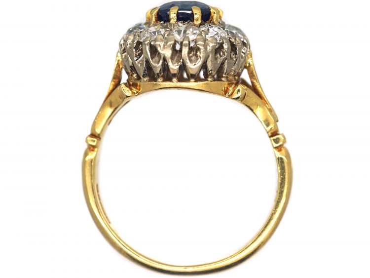18ct Gold, Royal Blue Sapphire & Diamond Cluster Ring