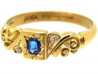 Edwardian 18ct Gold, Sapphire & Diamond Gypsy Scroll Design Ring