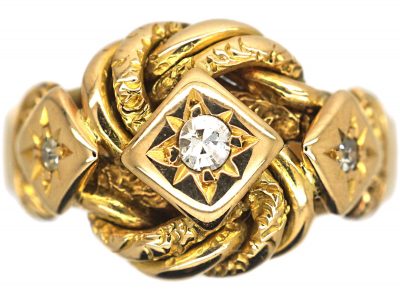 Edwardian 18ct Gold Knot Ring set with Three Diamonds
