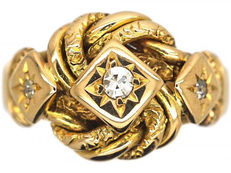 Edwardian 18ct Gold Knot Ring set with Three Diamonds