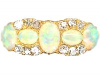 Edwardian 18ct Gold, Five Stone Opal & Diamond Ring