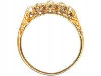 Victorian 18ct Gold & Five Stone Diamond Carved Half Hoop Ring