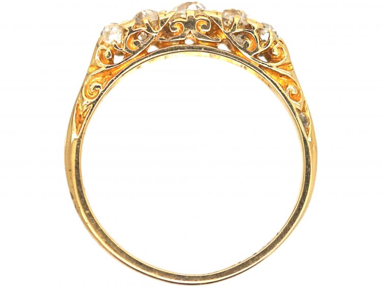 Victorian 18ct Gold & Five Stone Diamond Carved Half Hoop Ring