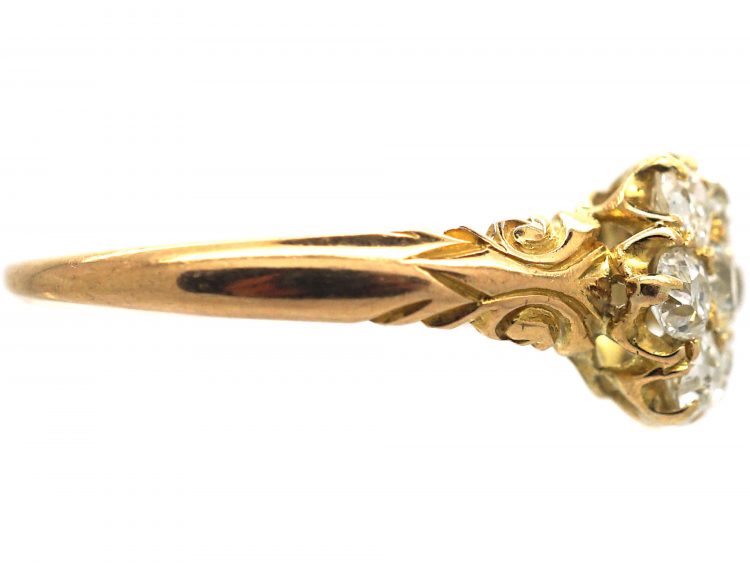 Edwardian 18ct Gold & Diamond Cluster Ring with Ornate Shoulders
