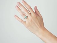 Art Deco Platinum, Emerald & Diamond Rectangular Ring with Diamond set Shoulders
