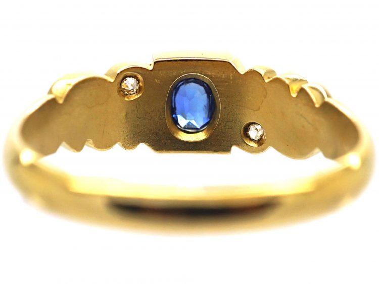 Edwardian 18ct Gold, Sapphire & Diamond Gypsy Scroll Design Ring