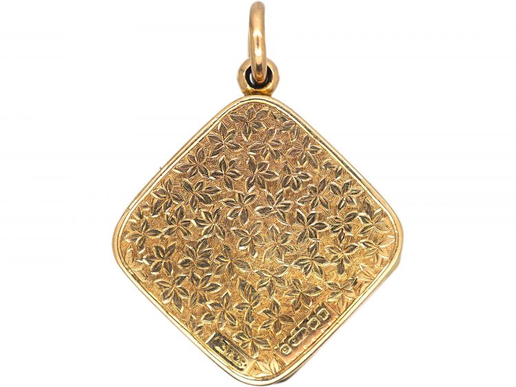 Art Deco 9ct Gold Diamond Shaped Locket with Ivy Leaf Detail