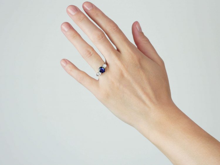 Art Deco 18ct White Gold, Sapphire & Diamond Three Stone Ring