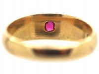 Victorian 18ct Gold, Ruby & Rose Diamond Gypsy Ring with Ornate Shoulders
