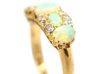 Edwardian 18ct Gold, Five Stone Opal & Diamond Ring