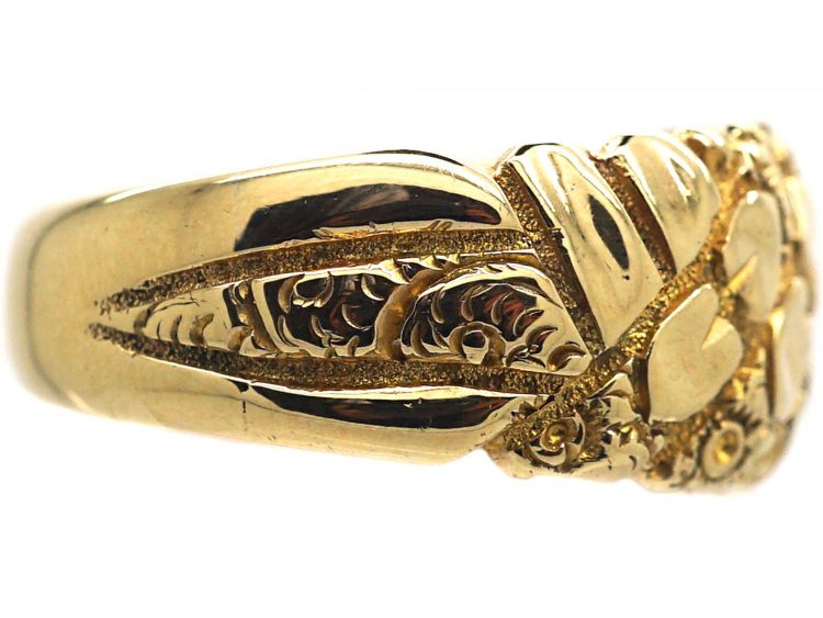 Edwardian 9ct Gold Keeper Ring with Hearts Motif