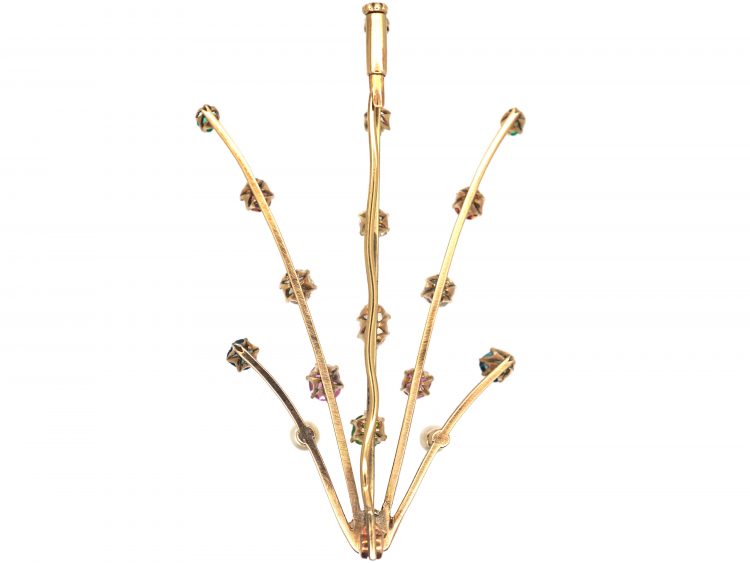 Edwardian 15ct Gold Harlequin Comet Brooch set with Different Gemstones