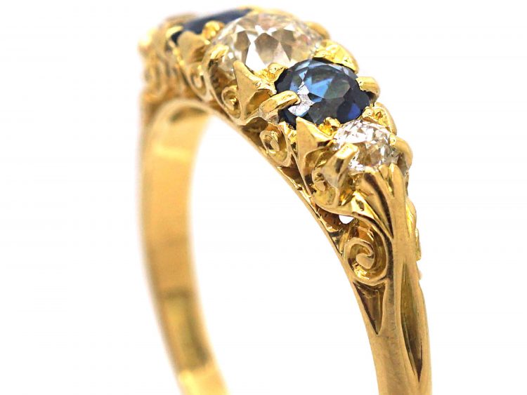 Edwardian 18ct Gold, Sapphire & Diamond Five Stone Ring