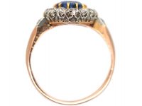 French Belle Epoque 18ct Gold, Platinum, Ceylon Sapphire & Diamond Cluster Ring with Diamond Set Shoulders