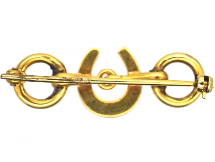 Victorian 18ct Gold Horseshoe and Bit Brooch set with Natural Split Pearls