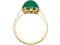 Art Deco 15ct Gold & Platinum Ring set with Green Chalcedony with Diamond set Shoulders