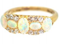Edwardian 18ct Gold, Five Stone Opal & Diamond Ring