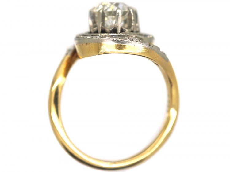 French Art Nouveau 18ct Gold & Platinum, Catherine Wheel Design Diamond Set Ring