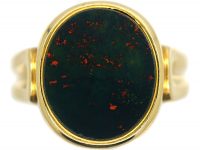 Victorian 18ct Gold & Bloodstone Signet Ring with Fluted Shank by Charles Green
