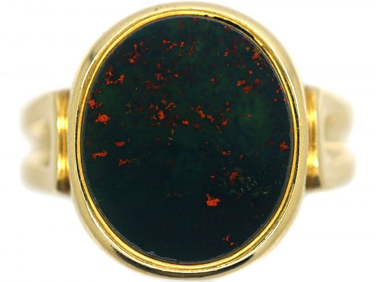 Victorian 18ct Gold & Bloodstone Signet Ring with Fluted Shank by Charles Green