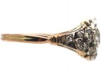 Georgian 18ct Gold & Silver, Diamond Cluster Ring with rose Diamond set Shoulders