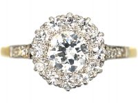 Edwardian 18ct Gold & Platinum Diamond Cluster Ring with Diamond Set Shoulders
