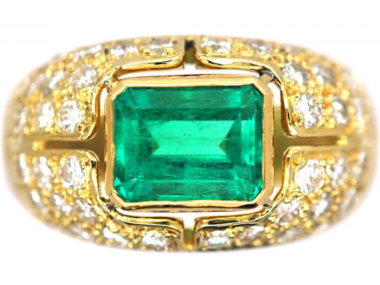 18ct Gold Emerald & Diamond Trombino Ring