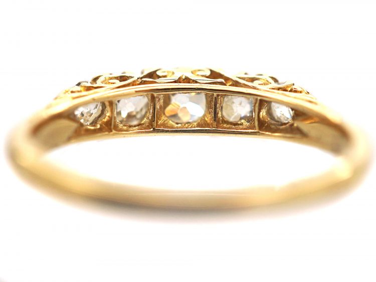 Victorian 18ct Gold & Five Stone Diamond Carved Half Hoop Ring