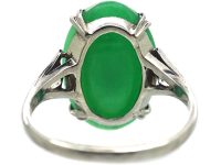 Art Deco 18ct White Gold & Platinum, Jade Ring with Diamond Set Shoulders