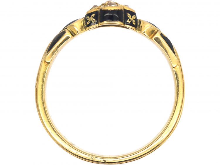 Victorian 18ct Gold & Diamond Cluster Ring with Black Enamel Detail