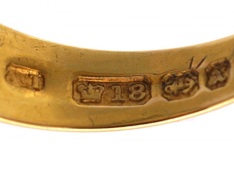 Edwardian 18ct Gold Three Leaf Clover Ring set with a Sapphire, Ruby & a Diamond