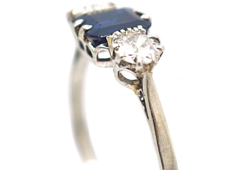 Art Deco Platinum, Sapphire & Diamond Three Stone Ring